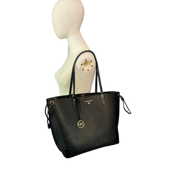 Michael Kors Jet Set Travel Black Saffiano Leather Tote Bag With Pouch - Picture 14 of 14